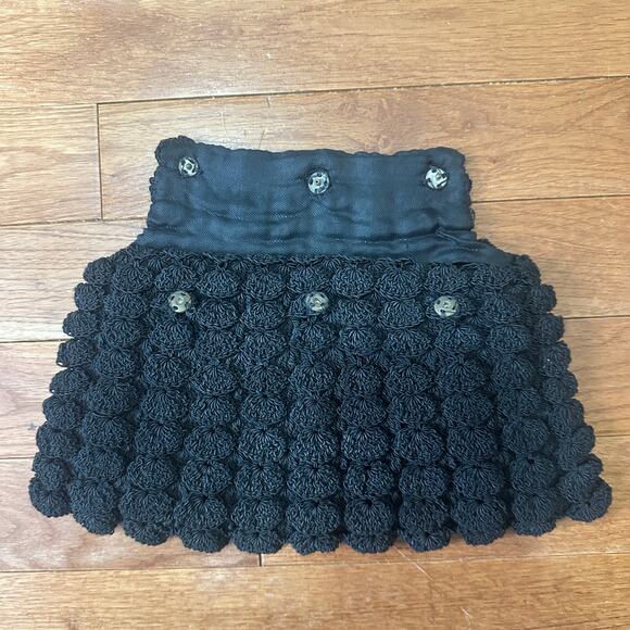 Vintage 1940s Black Popcorn Rosette Crochet Clutch Evening Bag Purse - Picture 3 of 6